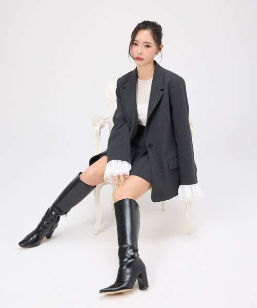 EIMY ISTOIRE（エイミーイストワール）の「レーストリムカフステーラリングジャケット（テーラードジャケット・レディース・ネイビー/グレー・F）」の5枚目の写真