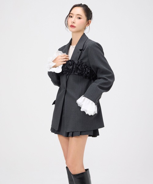 EIMY ISTOIRE（エイミーイストワール）の「レーストリムカフステーラリングジャケット（テーラードジャケット・レディース・ネイビー/グレー・F）」の11枚目の写真