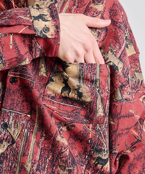 Revo. ハンティングパターン 総柄プリント ロングスリーブシャツ