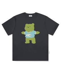 ブルーティーシャツクマプリントオーバーサイズ半袖Tシャツチャコール