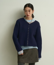 Waffle knit multi-button cardigan / ワッフル編みマルチボタンカーディガン