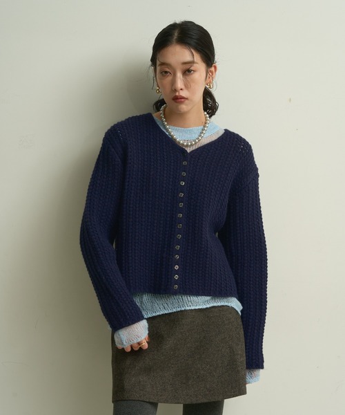 Lutim by u(ルチバイユー)の「Waffle knit multi-button cardigan / ワッフル編みマルチボタンカーディガン(カーディガン/ボレロ・レディース・アイボリー/グレー/ネイビー・FREE)」の3枚目の写真