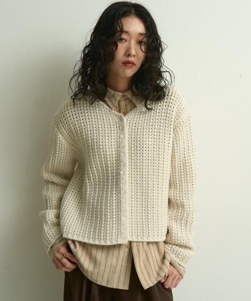 Waffle knit multi-button cardigan / ワッフル編みマルチボタン