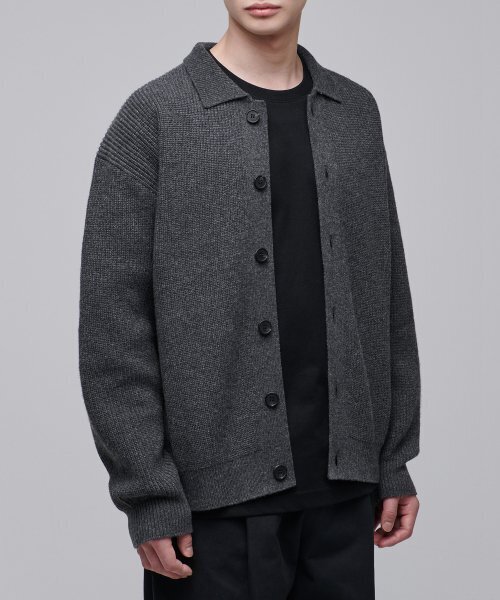 Over‑size rib cardigan with raglan sleeves [medium grey]