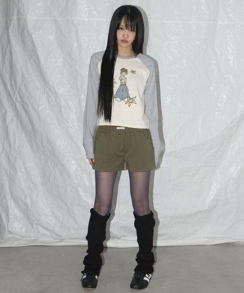 FANCY CLUB（ファンシークラブ）の「FYストライプマイクロショートパンツ（カーキ）F25QD898（その他パンツ・レディース・カーキ・FREE）」の3枚目の写真