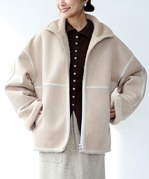 フェイクムートン Vネックコート Jines（ジネス）の「フェイクムートンVネックリバーシブルコート