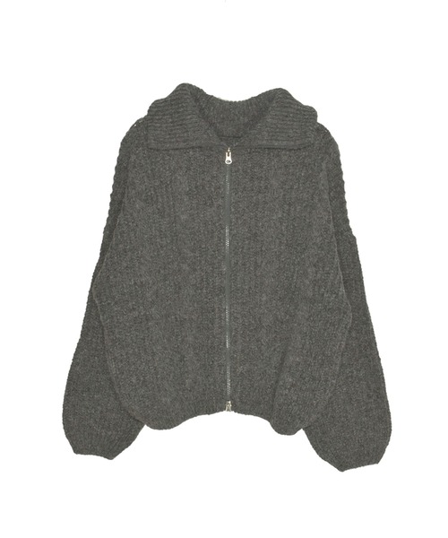 Reurie'(レウリィ)の「ダブルジップカラーニット(chihiro select) シンプル カジュアル ゆったり 秋 冬 もこもこ 厚手 ケーブル編み マタニティ(ニット/セーター・レディース・チャコールグレー/カーキ・FREE)」の8枚目の写真