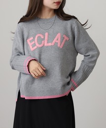 EGLANTINE 配色ロゴ刺繍 袖リブニット