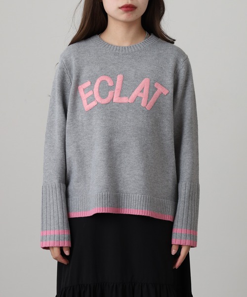 EGLANTINE(エグランティーヌ)の「EGLANTINE 配色ロゴ刺繍 袖リブニット(ニット/セーター・レディース・チャコールグレー/グレー/ブルー・38)」の16枚目の写真
