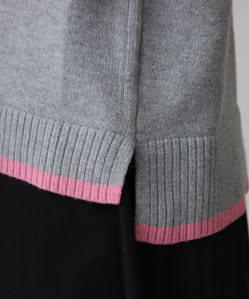EGLANTINE(エグランティーヌ)の「EGLANTINE 配色ロゴ刺繍 袖リブニット(ニット/セーター・レディース・チャコールグレー/グレー/ブルー・38)」の22枚目の写真