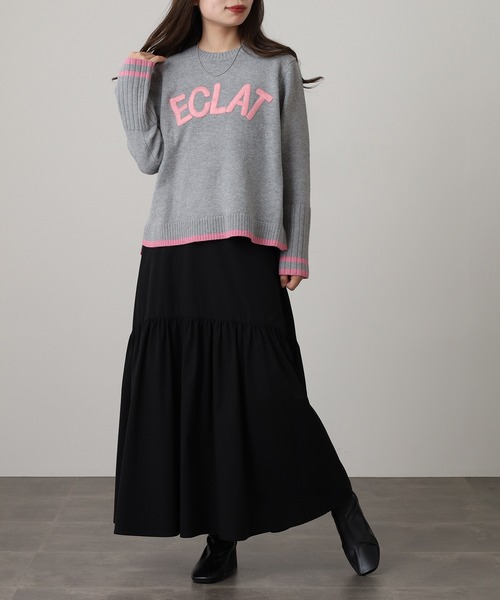 EGLANTINE(エグランティーヌ)の「EGLANTINE 配色ロゴ刺繍 袖リブニット(ニット/セーター・レディース・チャコールグレー/グレー/ブルー・38)」の7枚目の写真