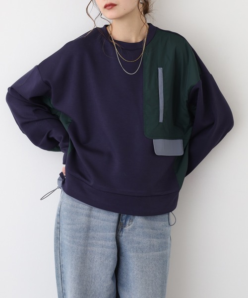 A.N.L(エーエヌエル レーベル)の「A.N.L 異素材切替ダンボールプルオーバー(Tシャツ/カットソー・レディース・ブラック/モカ/ネイビー・38)」の2枚目の写真