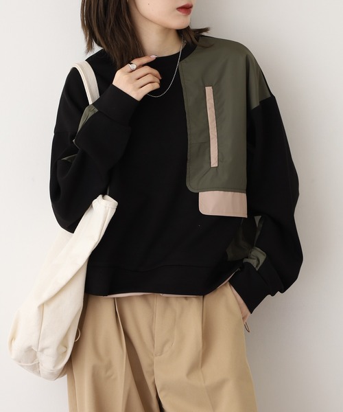 A.N.L(エーエヌエル レーベル)の「A.N.L 異素材切替ダンボールプルオーバー(Tシャツ/カットソー・レディース・ブラック/モカ/ネイビー・38)」の22枚目の写真