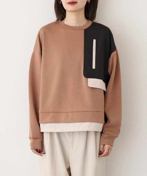 A.N.L(エーエヌエル レーベル)の「A.N.L 異素材切替ダンボールプルオーバー(Tシャツ/カットソー・レディース・ブラック/モカ/ネイビー・38)」の4枚目の写真