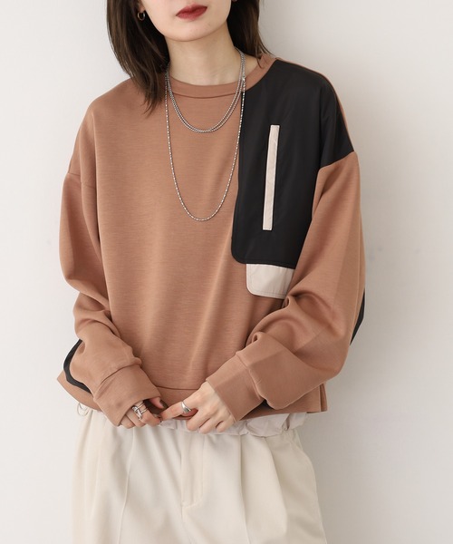 A.N.L(エーエヌエル レーベル)の「A.N.L 異素材切替ダンボールプルオーバー(Tシャツ/カットソー・レディース・ブラック/モカ/ネイビー・38)」の20枚目の写真