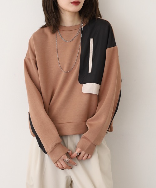 A.N.L(エーエヌエル レーベル)の「A.N.L 異素材切替ダンボールプルオーバー(Tシャツ/カットソー・レディース・ブラック/モカ/ネイビー・38)」の17枚目の写真