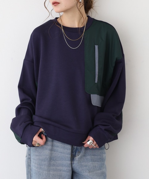 A.N.L(エーエヌエル レーベル)の「A.N.L 異素材切替ダンボールプルオーバー(Tシャツ/カットソー・レディース・ブラック/モカ/ネイビー・38)」の14枚目の写真