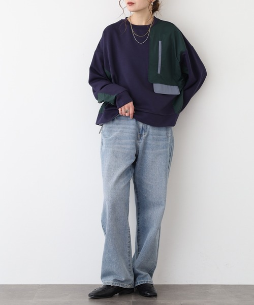 A.N.L(エーエヌエル レーベル)の「A.N.L 異素材切替ダンボールプルオーバー(Tシャツ/カットソー・レディース・ブラック/モカ/ネイビー・38)」の12枚目の写真