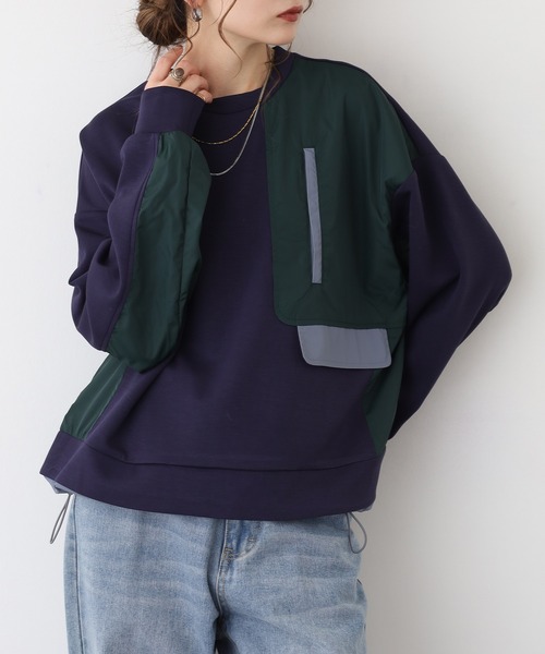 A.N.L(エーエヌエル レーベル)の「A.N.L 異素材切替ダンボールプルオーバー(Tシャツ/カットソー・レディース・ブラック/モカ/ネイビー・38)」の15枚目の写真