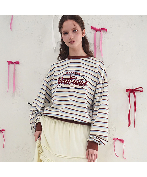 Vivacious(ビバシャス)の「Amazing Stripe Rugby MTM_3Colors(スウェット・レディース・ブルー/オレンジ/ブラウン・SMALL/MEDIUM)」の1枚目の写真