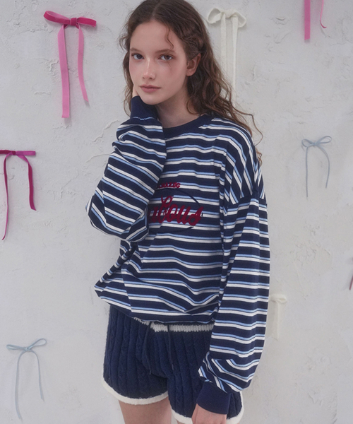 Vivacious(ビバシャス)の「Amazing Stripe Rugby MTM_3Colors(スウェット・レディース・ブルー/オレンジ/ブラウン・SMALL/MEDIUM)」の4枚目の写真