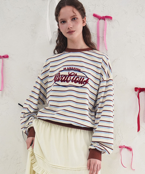 Vivacious(ビバシャス)の「Amazing Stripe Rugby MTM_3Colors(スウェット・レディース・ブルー/オレンジ/ブラウン・SMALL/MEDIUM)」の5枚目の写真