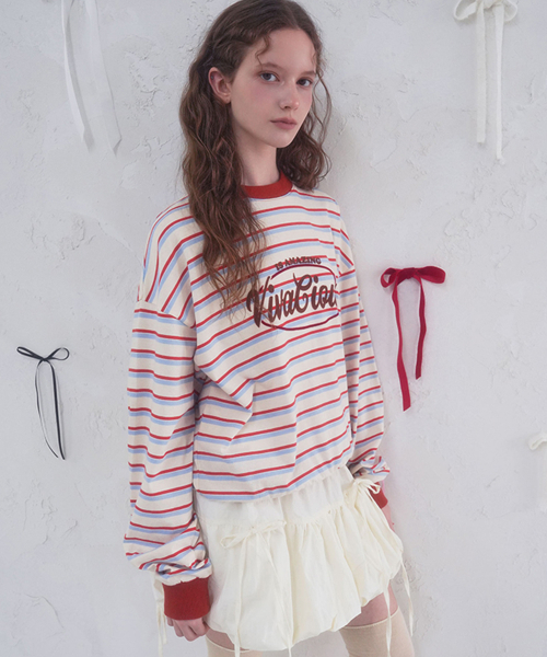 Vivacious(ビバシャス)の「Amazing Stripe Rugby MTM_3Colors(スウェット・レディース・ブルー/オレンジ/ブラウン・SMALL/MEDIUM)」の6枚目の写真