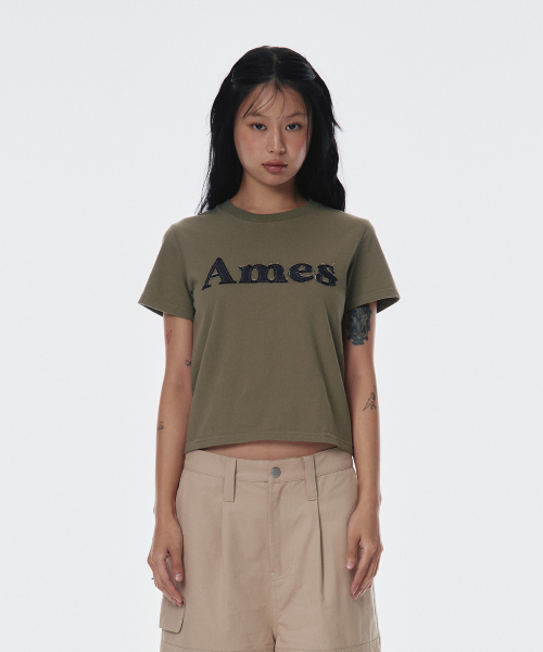 AMESWORLDWIDE(アメスワールドワイド)の「BASIC LOGO DENIM APPLIQUE TEE KHAKI (AM2EMUT514A)(Tシャツ/カットソー・レディース・その他・FREE)」の2枚目の写真