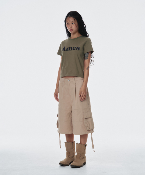 AMESWORLDWIDE(アメスワールドワイド)の「BASIC LOGO DENIM APPLIQUE TEE KHAKI (AM2EMUT514A)(Tシャツ/カットソー・レディース・その他・FREE)」の3枚目の写真