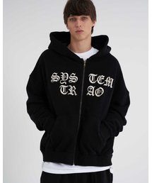 TENER（テネル）の「オールドシステム刺繍裏起毛フードジップアップブラック（パーカー）」