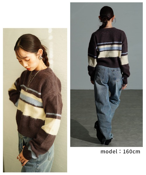 Sawa a la mode(サワアラモード)の「マルチボーダー起毛ニットセーター(ニット/セーター・レディース・チャコールグレー/ブラウン・FREE)」の10枚目の写真