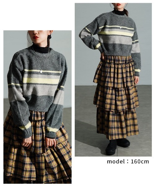 Sawa a la mode(サワアラモード)の「マルチボーダー起毛ニットセーター(ニット/セーター・レディース・チャコールグレー/ブラウン・FREE)」の16枚目の写真