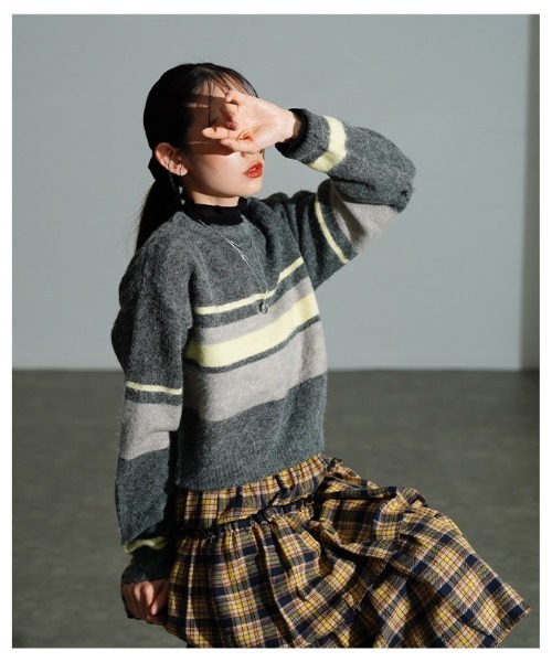 Sawa a la mode(サワアラモード)の「マルチボーダー起毛ニットセーター(ニット/セーター・レディース・チャコールグレー/ブラウン・FREE)」の21枚目の写真