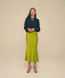 Mermaid Maxi Satin Skirt_Golden Lime