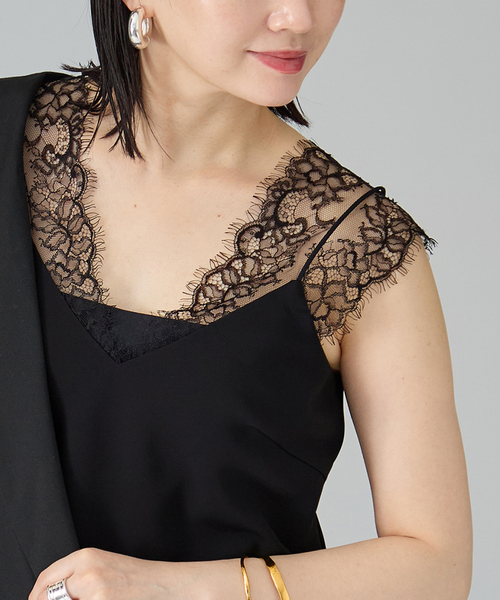 Room no.8(ルームエイト)の「Room no.8 BLACK ルームエイト ブラックサテンレースブラウス BR8S-206-19323(シャツ/ブラウス・レディース・アイボリー/ブラック・SMALL)」の5枚目の写真