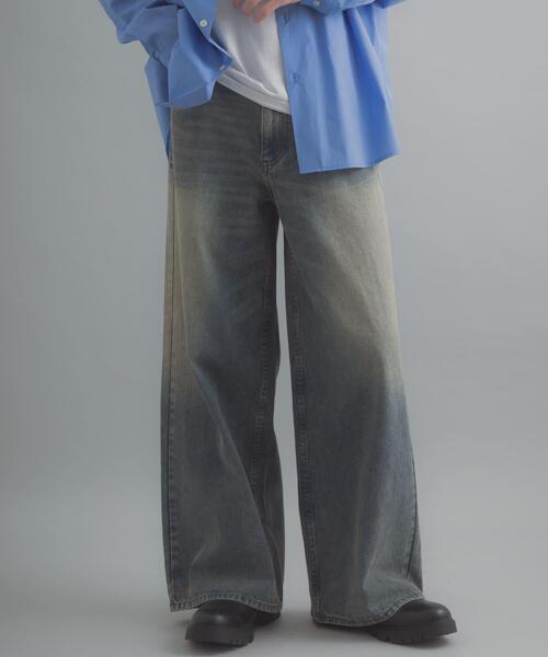 SENSE OF PLACE by URBAN RESEARCH（センスオブプレイスバイアーバンリサーチ）の「『一部WEB限定カラー』ヴィンテージライクデニムワイドパンツ（デニムパンツ・メンズ・ワンウォッシュ/ブラック系その他/ライトカーキ/インディゴブルー/ブラック・MEDIUM/X-LARGE/LARGE）」の4枚目の写真