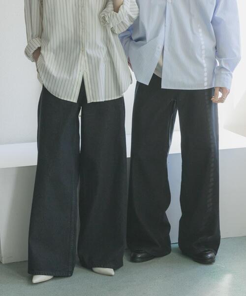 SENSE OF PLACE by URBAN RESEARCH（センスオブプレイスバイアーバンリサーチ）の「『一部WEB限定カラー』『ユニセックス』ヴィンテージライクデニムワイドパンツ（デニムパンツ・メンズ・ワンウォッシュ/ブラック系その他/ライトカーキ/インディゴブルー/ブラック・MEDIUM/X-LARGE/LARGE）」の16枚目の写真