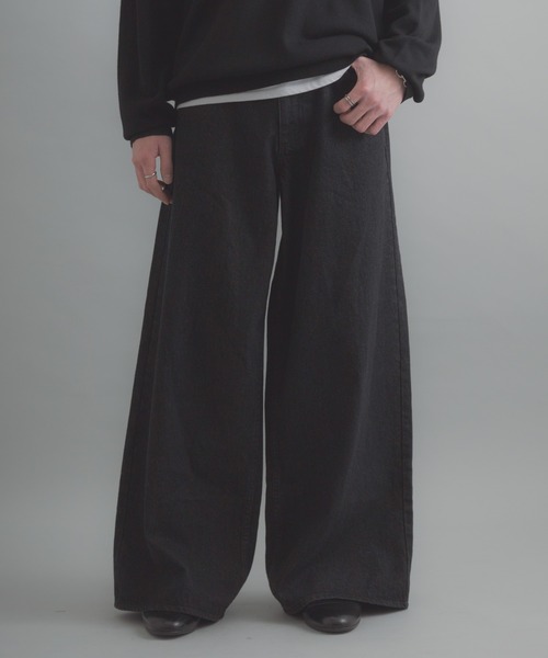 SENSE OF PLACE by URBAN RESEARCH（センスオブプレイスバイアーバンリサーチ）の「『一部WEB限定カラー』ヴィンテージライクデニムワイドパンツ（デニムパンツ・メンズ・ワンウォッシュ/ブラック系その他/ライトカーキ/インディゴブルー/ブラック・MEDIUM/X-LARGE/LARGE）」の3枚目の写真