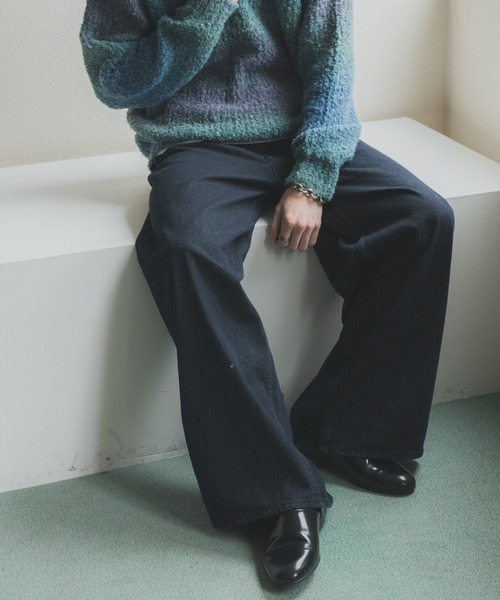 SENSE OF PLACE by URBAN RESEARCH（センスオブプレイスバイアーバンリサーチ）の「『一部WEB限定カラー』ヴィンテージライクデニムワイドパンツ（デニムパンツ・メンズ・ワンウォッシュ/ブラック系その他/ライトカーキ/インディゴブルー/ブラック・MEDIUM/X-LARGE/LARGE）」の5枚目の写真