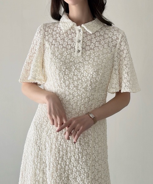 Meiru(メイル)の「カットレースビジューポロワンピース(ペチワンピースセット)(ワンピース・レディース・ブラック/アイボリー/ブラウン・SMALL/MEDIUM/LARGE)」の5枚目の写真