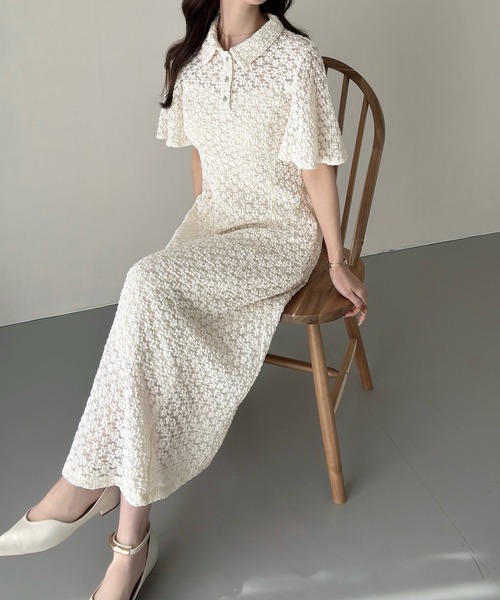 Meiru(メイル)の「カットレースビジューポロワンピース(ペチワンピースセット)(ワンピース・レディース・ブラック/アイボリー/ブラウン・SMALL/MEDIUM/LARGE)」の6枚目の写真
