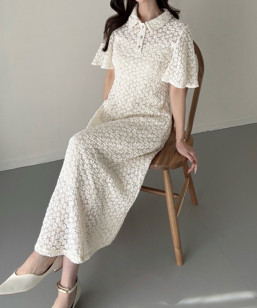 Meiru(メイル)の「カットレースビジューポロワンピース(ペチワンピースセット)(ワンピース・レディース・ブラック/アイボリー/ブラウン・SMALL/MEDIUM/LARGE)」の7枚目の写真