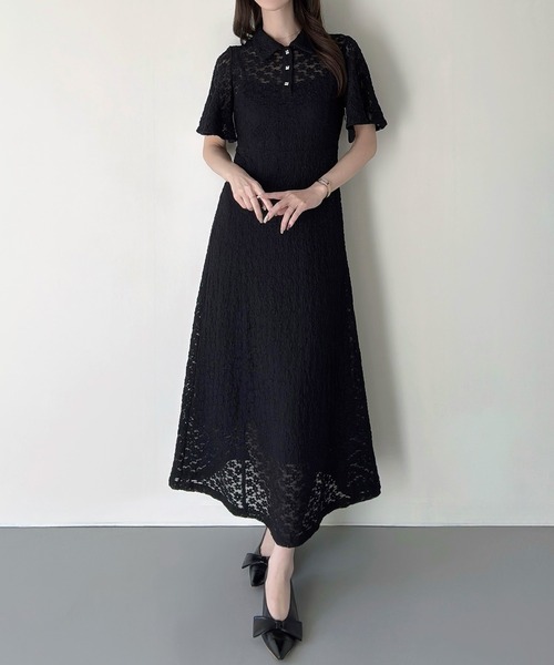 Meiru(メイル)の「カットレースビジューポロワンピース(ペチワンピースセット)(ワンピース・レディース・ブラック/アイボリー/ブラウン・SMALL/MEDIUM/LARGE)」の8枚目の写真