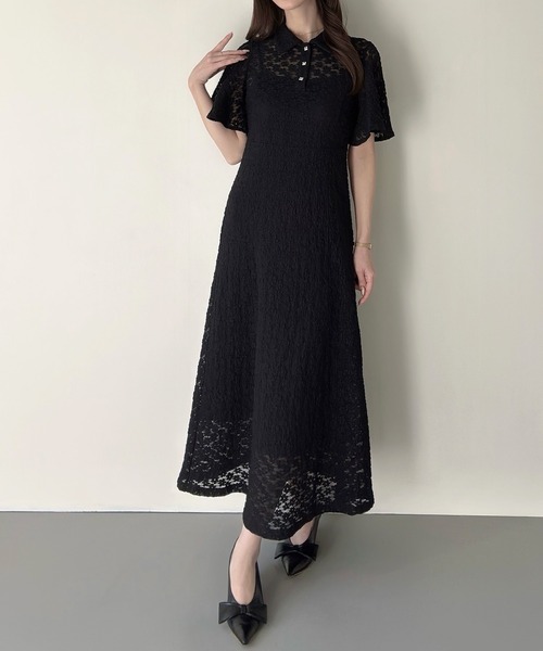 Meiru(メイル)の「カットレースビジューポロワンピース(ペチワンピースセット)(ワンピース・レディース・ブラック/アイボリー/ブラウン・SMALL/MEDIUM/LARGE)」の10枚目の写真