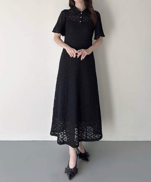 Meiru(メイル)の「カットレースビジューポロワンピース(ペチワンピースセット)(ワンピース・レディース・ブラック/アイボリー/ブラウン・SMALL/MEDIUM/LARGE)」の11枚目の写真