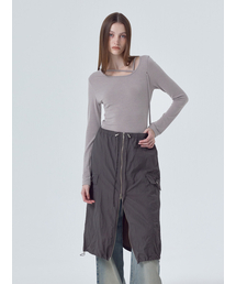 Strap Shirring T-Shirt Grape Grey