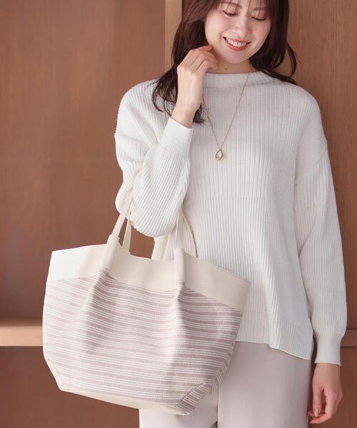 Reflect（リフレクト）の「【しっかり容量◎】キャンバス地ボーダートートバッグ（トートバッグ・レディース・ベージュ系その他6/ネイビー系2・00）」の4枚目の写真