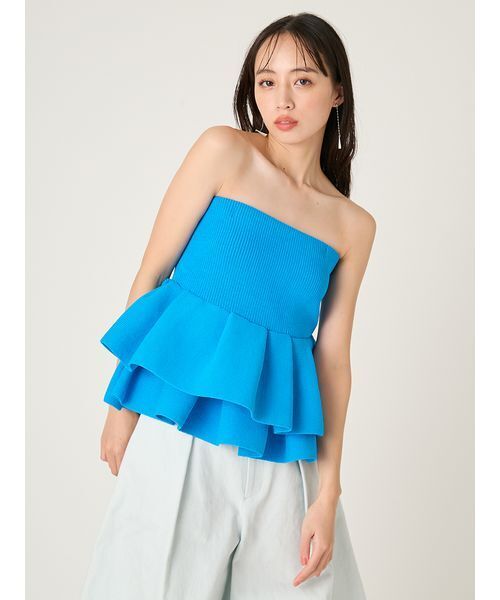 FRAY I.D（フレイアイディー）の「ランダムペプラムニットベアトップス（チューブトップ・レディース・ブルー/ブラック/マルチ/ベージュ・F）」の6枚目の写真