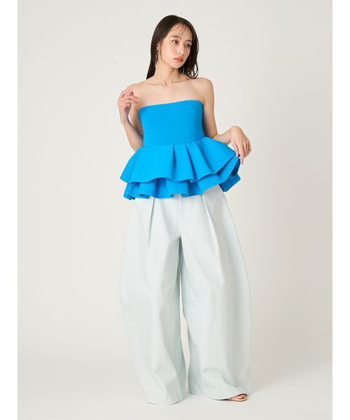 FRAY I.D（フレイアイディー）の「ランダムペプラムニットベアトップス（チューブトップ・レディース・ブルー/ブラック/マルチ/ベージュ・F）」の14枚目の写真