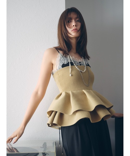 FRAY I.D（フレイアイディー）の「ランダムペプラムニットベアトップス（チューブトップ・レディース・ブルー/ブラック/マルチ/ベージュ・F）」の3枚目の写真